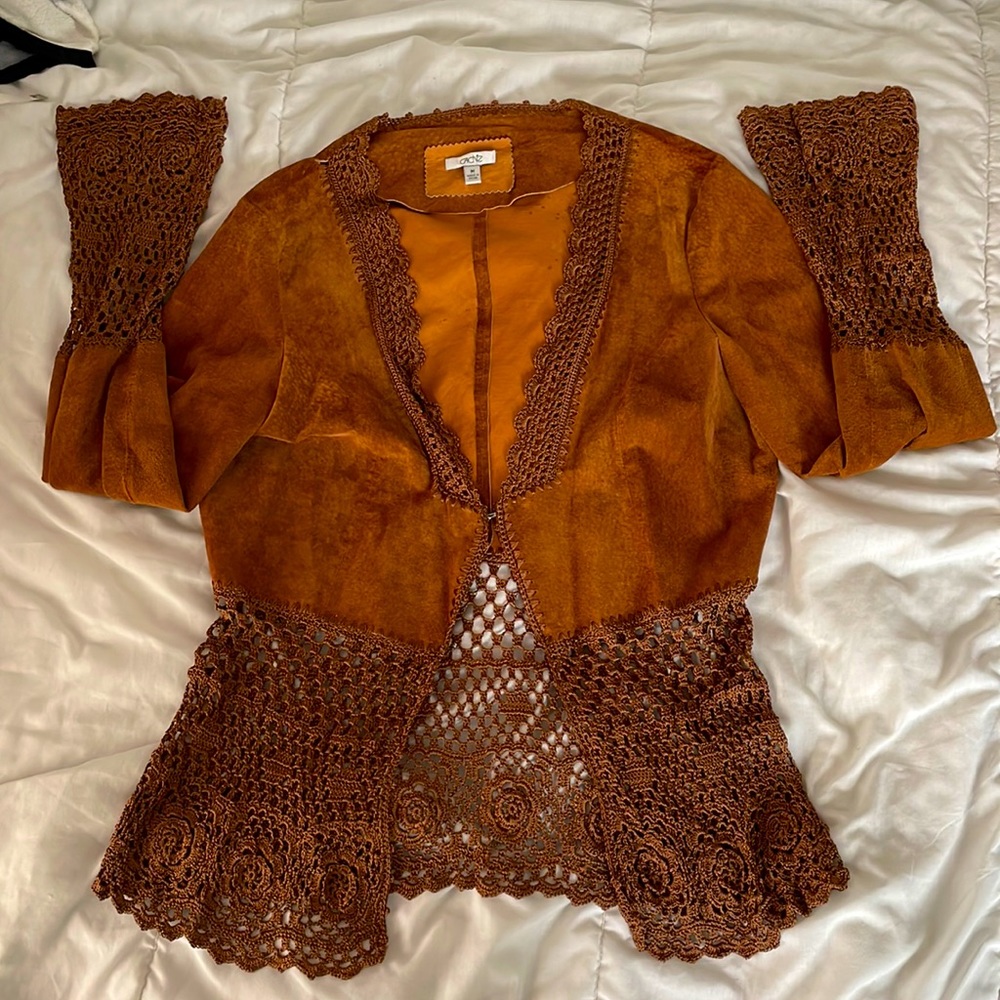 Cache Vintage Suede Crochet Jacket